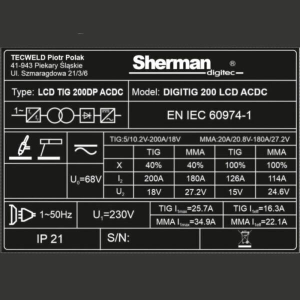 Sherman DIGITIG 200 LCD AC/DC impulss-inverter tüüpi argoonkeevitusseade