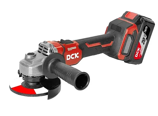 Akumulatora bezoglīšu leņķa slīpmašīna DCK KDSM08-125FK, 125 mm, 20V (2 × 5,0Ah akumulatori, lādētājs)