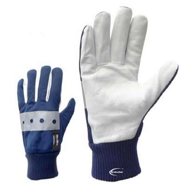 Smooth goat skin work gloves with reflective stripes and Thinsulate lining