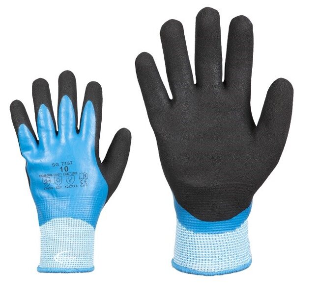 Waterproof and cut-resistant work gloves with double latex coating and acrylic lining