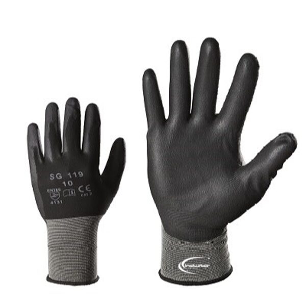 Knitted nylon work gloves. PU coating on the palm, Touch Screen