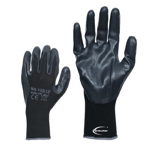 Knitted nylon work gloves, Smooth foam nitrile coating on the palm