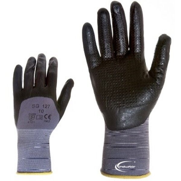 Nylon work gloves. Foam Nitrile coating with nitrile dots on the palm
