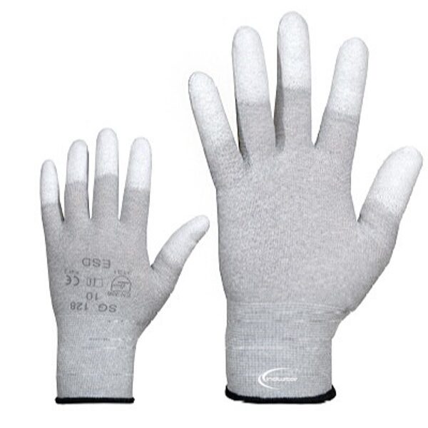 Antistatic ESD-work gloves knitted nylon. Polyurethane coated tips
