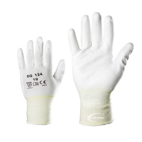 Knitted polyester work gloves with PU coating on the palm and back