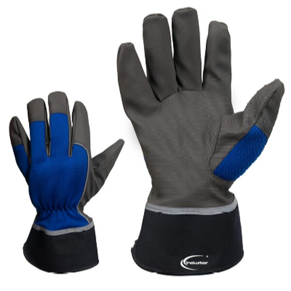 Fleece-lined synthetic leather work gloves, wide cuff