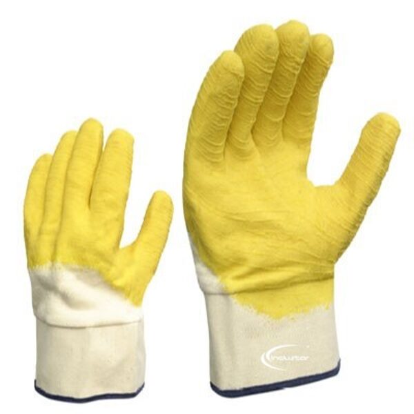 Work gloves on a cotton knitted basis with a latex coating of a relief structure. Legging 6 cm