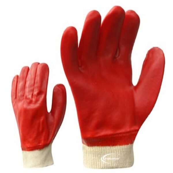 PVC-coated cotton knitted work gloves, Knitted cuffs, Length 25 cm