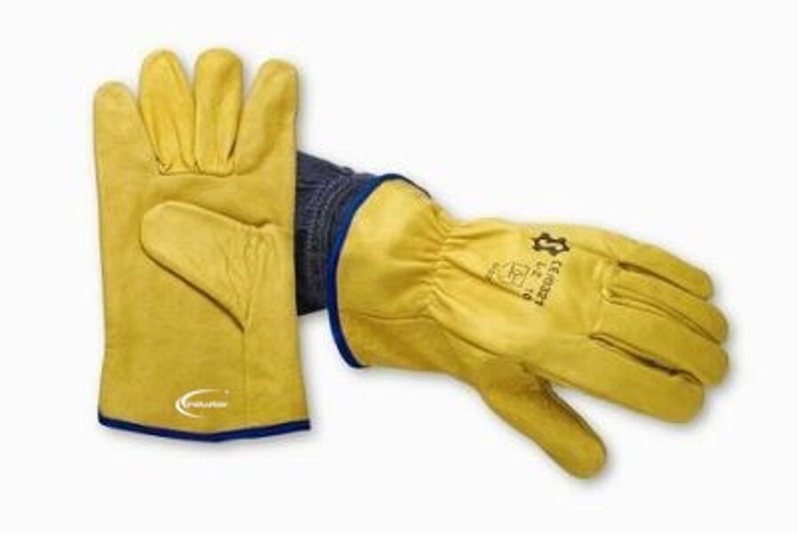 Smooth leather gloves with fur lining