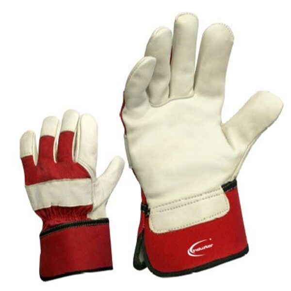Goatskin gloves with red cloth back and flannel lining