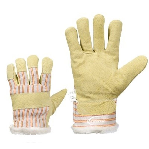 Leather work gloves (pigskin/material) with fur lining