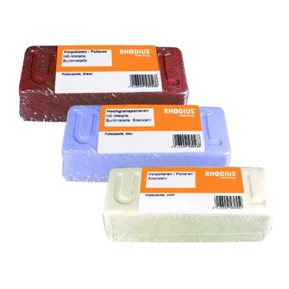 Rhodius pulēšanas pasta BALTA, tēraudam, nerūsējošam tēraudam.