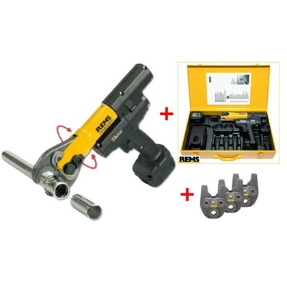 REMS Mini-Press ACC Li-Ion Basic-Pack. Ar akumulatoru darbināma radiālā prese ar automātisku atpakaļgājienu. Komplektā ietilpst 3 Mini presēšanas knaibles - M15,M18, M22
