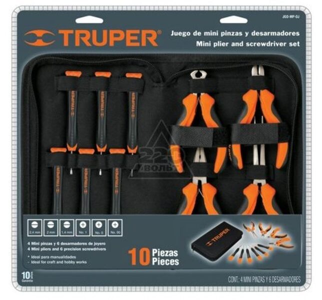 Mini skrūvgriezis un plakanknaibles, komplekts, 10 gab TRUPER 18200