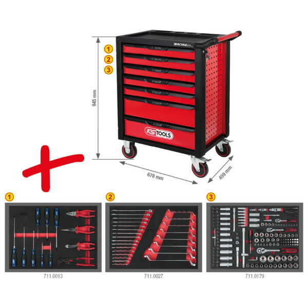 KS Tools tool trolley RACINGline, 7 drawers + 215 pcs. set