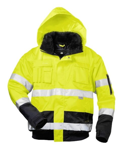 Augsti redzama ziemas jaka 2in1 ar kapuci C466 tumši/dzeltens S