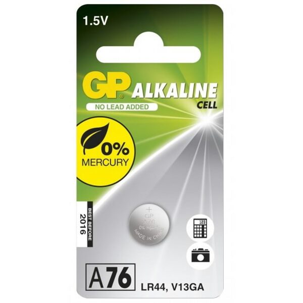 Baterijas A76/LR44, 1.5V, Alkaline, 1 gab., Gp