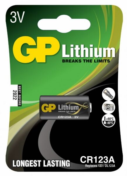 Baterijas CR123A, 3V, Lithium, 1 gab., Gp