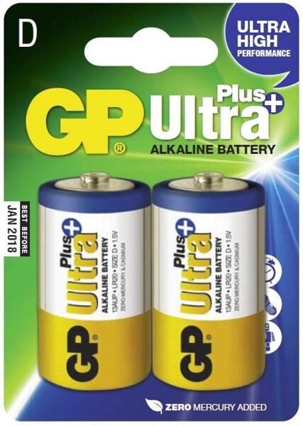 Baterijas D/LR20, 1.5V, Ultra Plus Alkaline, 2 gab., Gp