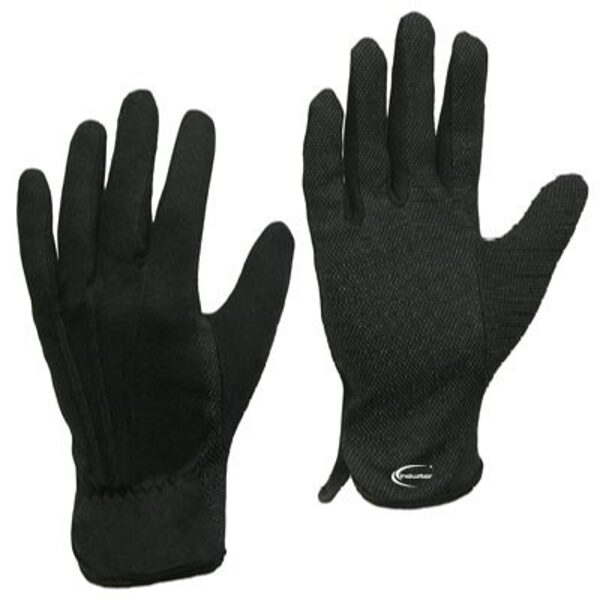 Knitted work gloves, black. PVC dot coating on the palm