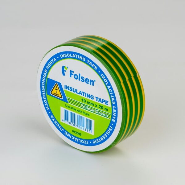 Izolācijas lente dzeltena/zaļa 19mmx20m, Folsen