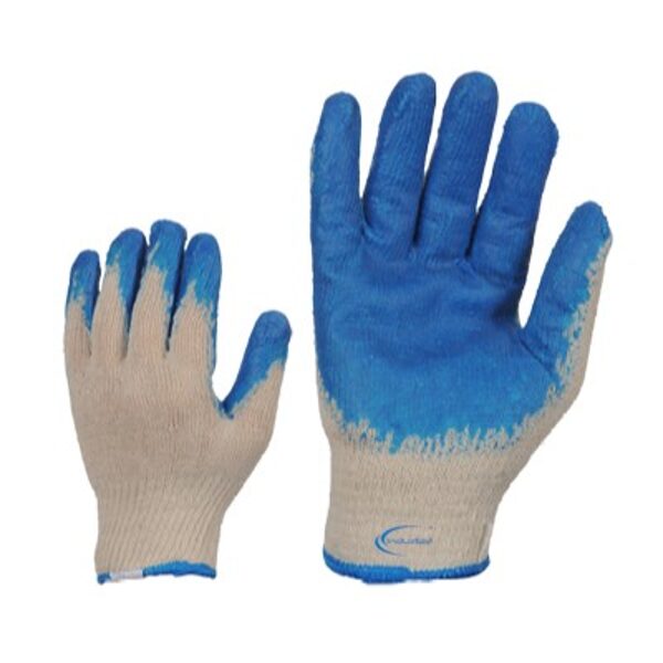Knitted cotton/polyester work gloves. Latex coated palm