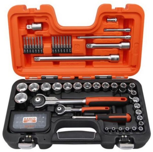 BAHCO barrel set 1/4 "+1/2" 4-27mm barrels, swivel head ratchet and long and short tips. 79pcs