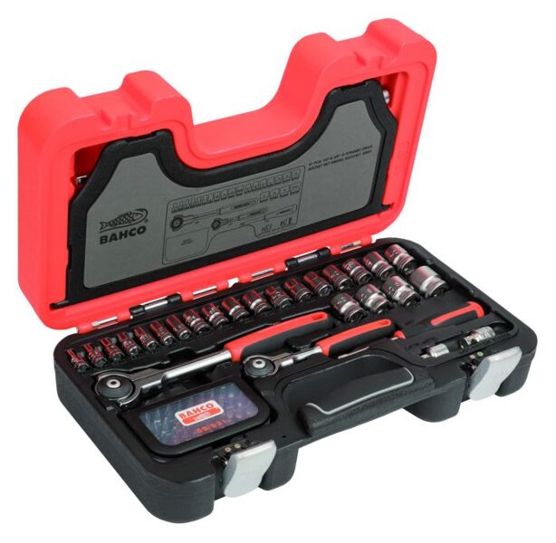 BAHCO barrel set 1/4 "+3/8" 4-21mm barrels, swivel head ratchet and long and short nozzles. 91pcs