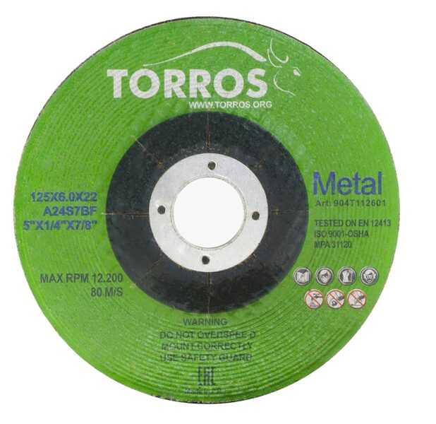 Slīpēšanas disks metālam TORROS 125x6x22,2
