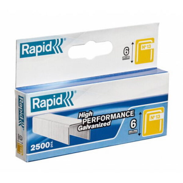 Staples 13/6 2500 pcs., 10.6x0.7 mm, yellow, in a cardboard box, Rapid