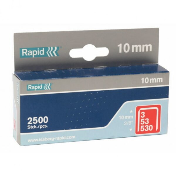 Staples 53/10 2500 pcs. 11.4x0.75 mm, red, in a cardboard box, Rapid
