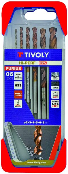 Tivoly urbju komplekts metālam FURIUS HSS Clipster PRO - 6.gab, Ø2-8mm