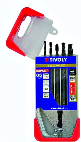 Tivoly urbju komplekts metālam HSS ar 1/4" HEX stieni- 5.gab, Ø3-8mm