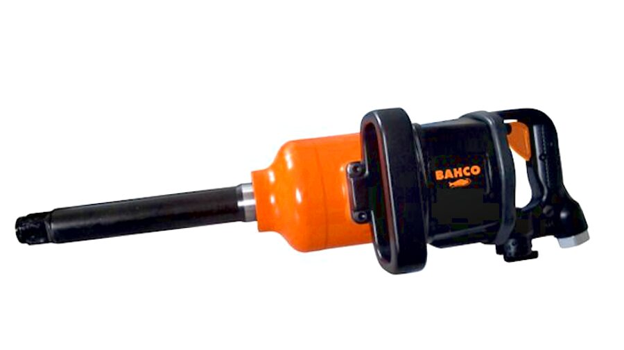Trieciena uzgriežņu atslēga pneimatiskā BAHCO 1", maks. 3500 Nm, 13.3 kg. Ar pagarinātu 225mm piedziņas vārpstu