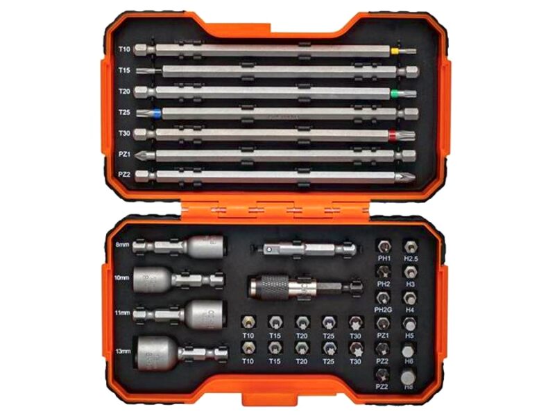 Uzgaļu komplekts BAHCO 1/4”, 35.gab ar krāsas kodējumu