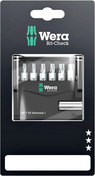 Uzgaļu komplekts Wera Bit-Check 6 Torx Universal 1, 25mm uzgaļi ar 50 mm turētāju
