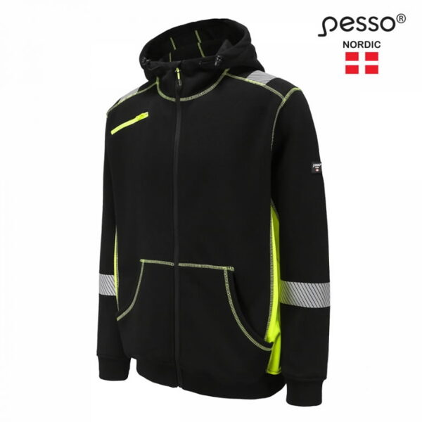  Vis hoodie, Jersey_HV, melns/dzeltens, Pesso