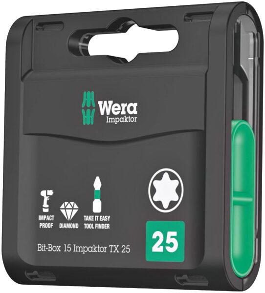 Uzgaļu komplekts Wera Bit-Box 15 Impaktor Torx 20, 15x25 mm