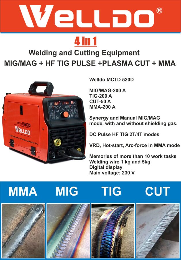 Welldo MCTD 520D MIG/MAG MMA TIG DC Pulse metināšanas iekārta + Plazmas griešanas aparāts